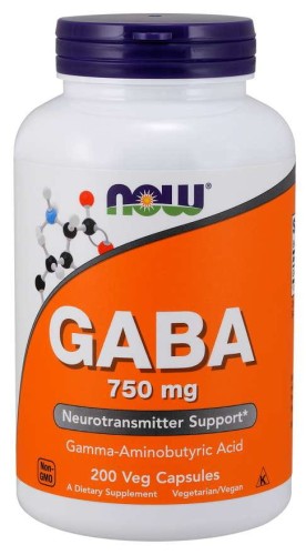 GABA Kwas Gamma Aminomasłowy 750 mg 200 kapsułek NOW FOODS