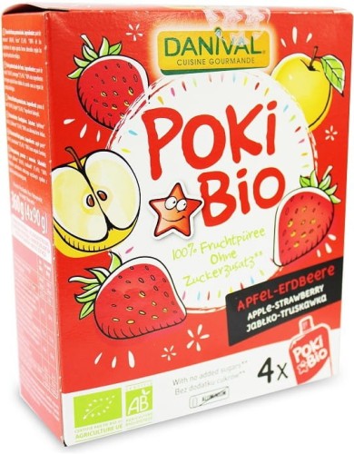 POKI - APPLE-STRAWBERRY MOUSSE 100% OF FRUITS, SUGAR-FREE BIO 4x90 g - DANIVAL