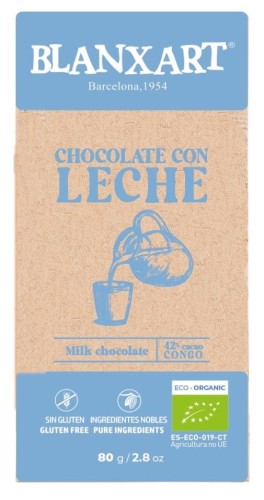 Czekolada mleczna 42% Kongo BEZGL. BIO 80 g BLANXART