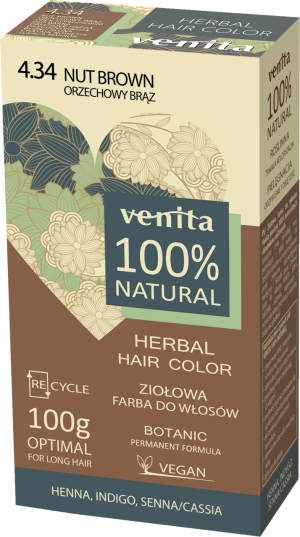 VENITA ziołowa farba do włosów 4.34 orzechowy brąz 100g