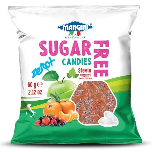 Cukierki o smaku truskawkowym ze stewią bez cukru 60 g MANGINI