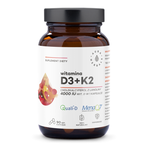 Vitamin D3 4000 IE + K2 90 Kapseln Aura Herbals