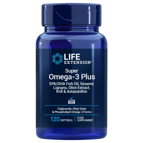 LIFE EXTENSION Super Omega-3 Plus EPA/DHA z Lignanami Sezamowymi, Ekstraktem z Oliwek, Olejem z Kryla i Astaksantyną EU  (120 kaps.)