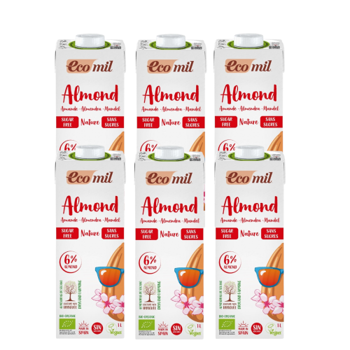 6× Napój migdałowy bez cukru BIO 1L ECOMIL