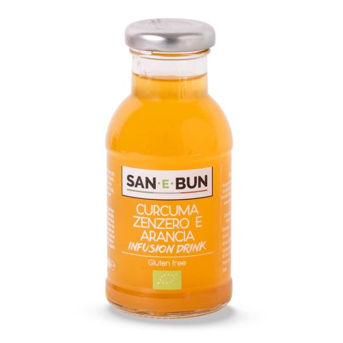 NAPÓJ JABŁKO - IMBIR - POMARAŃCZA - KURKUMA BEZ DODATKU CUKRU BEZGLUTENOWY BIO 200 ml - SAN E BUN