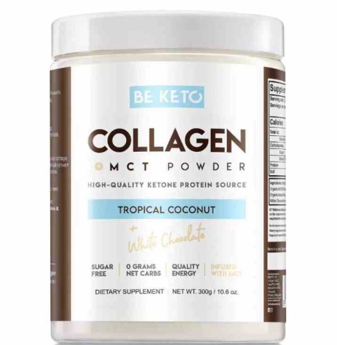BeKeto Keto Kolagen z olejem MCT o smaku kokosa i białej czekolady 300g