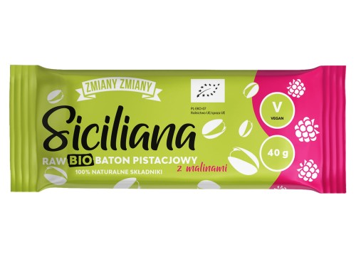 Baton Siciliana BIO pistacjowy z malinami 40g Zmiany Zmiany