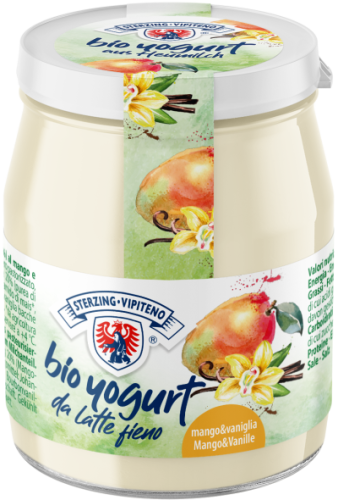 JOGURT MANGO - WANILIA Z MLEKA SIENNEGO BEZGLUTENOWY BIO 150 g (SŁOIK)- STERZING-VIPITENO