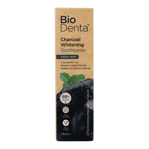 BECONFIDENT BioDenta Wybielająca pasta do zębów z węglem aktywnym o smaku świeżej mięty (75 ml)