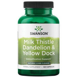 SWANSON Milk Thistle, Dandelion & Yellow Dock - Ostropest Plamisty, Mniszek lekarski i Szczaw żółty (120 kaps.)