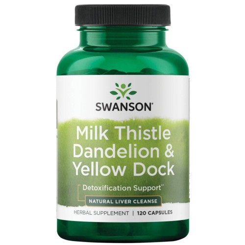 SWANSON Milk Thistle, Dandelion & Yellow Dock - Ostropest Plamisty, Mniszek lekarski i Szczaw żółty (120 kaps.)