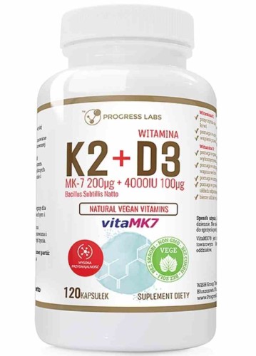 Progress Labs Wegańska K2 MK-7+ D3 4000IU+ L-leucyna 120 kapsułek