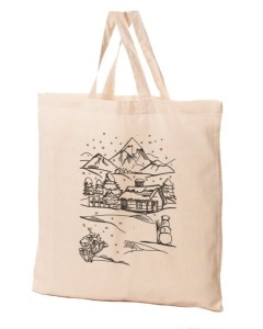 Torba bawełniana seria Zima  Domek Czarny