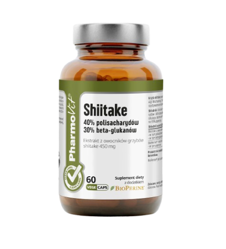 GRZYBY SHIITAKE EKSTRAKT (450 mg) BEZGLUTENOWY 60 KAPSUŁEK - PHARMOVIT (CLEAN LABEL)