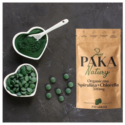 Paka Natury Organiczna Spirulina + Chlorella 500 mg 240 tabletek