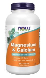 NOW FOODS Magnesium &amp; Calcium - Magnez 266 z wapniem, cynkiem i witaminą D (250 tabl.)