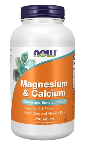 NOW FOODS Magnesium &amp; Calcium - Magnez 266 z wapniem, cynkiem i witaminą D (250 tabl.)