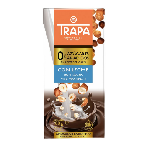 TRAPA Czekolada mleczna z orzechami laskowymi bez dodatku cukru bezglutenowa 100g