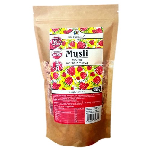 Musli owsiane malina z morwą bezglutenowe Pięć Przemian 500g