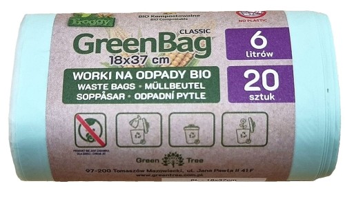 WORKI NA ODPADY BIO I ZMIESZANE (KOMPOSTOWALNE I BIODEGRADOWALNE) 6 L 20 szt - FROGGY (GREENBAG)