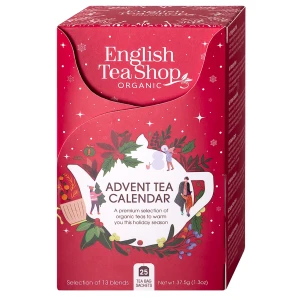 KALENDARZ ADWENTOWY CZERWONY (HERBATY I HERBATKI) BIO (13 SMAKÓW) (25 x 1,5 g) 37,5 g  ENGLISH TEA SHOP ORGANIC (PRODUKT SEZONOWY)