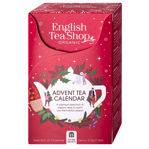KALENDARZ ADWENTOWY CZERWONY (HERBATY I HERBATKI) BIO (13 SMAKÓW) (25 x 1,5 g) 37,5 g  ENGLISH TEA SHOP ORGANIC (PRODUKT SEZONOWY)