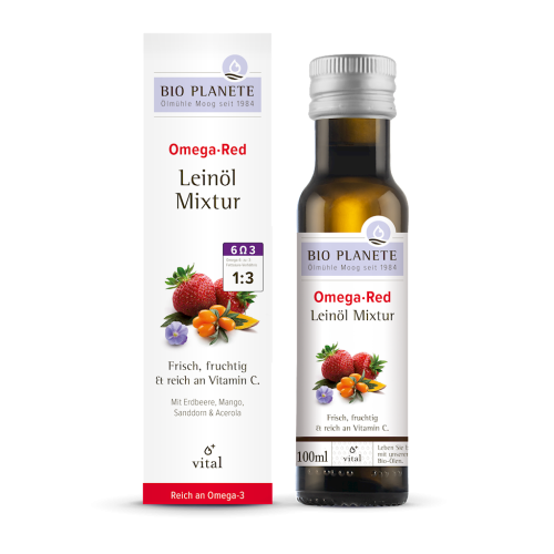 OMEGA RED - MIESZANKA Z OLEJEM LNIANYM (ROKITNIK, MANGO, ACEROLA, TRUSKAWKA) BIO 100 ml - BIO PLANETE