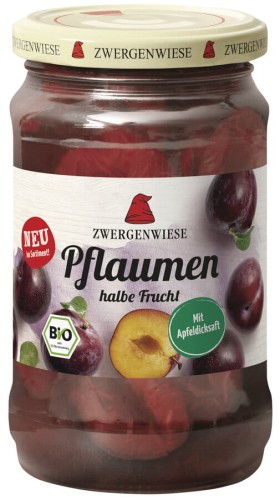 ŚLIWKI POŁÓWKI W LEKKIM SYROPIE BEZGLUTENOWE BIO 360 g (180 g) (SŁOIK) - ZWERGENWIESE