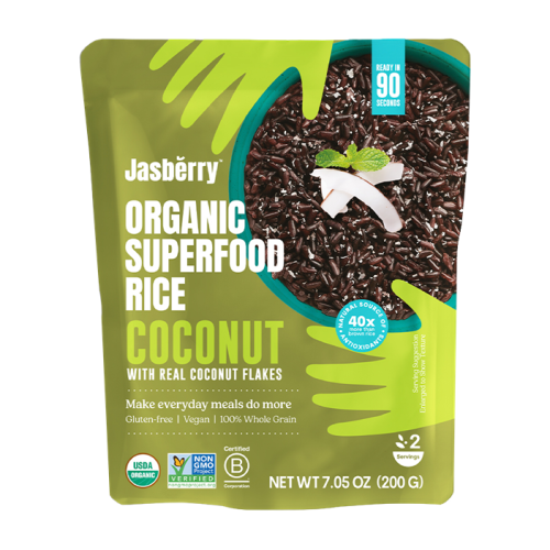 RYŻ EXPRESS JASBERRY PEŁNOZIARNISTY Z PŁATKAMI KOKOSOWYMI BEZGLUTENOWY BIO 200 g - JASBERRY RICE (CALORIE WATCHERS)