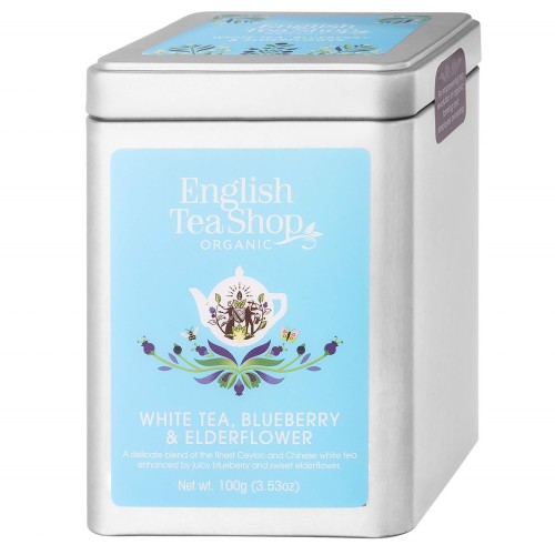 Herbata biała z trawą cytrynową, czarnym bzem i borówkami sypana, w puszce 100g BIO ENGLISH TEA SHOP