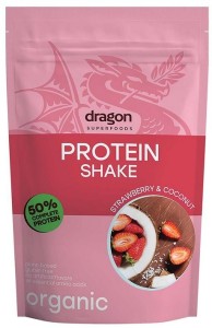 Shake proteinowy truskawka i kokos, 50% białka z amino kwasami, z erytrytolem, bezglutenowy BIO 450 g DRAGON SUPERFOODS