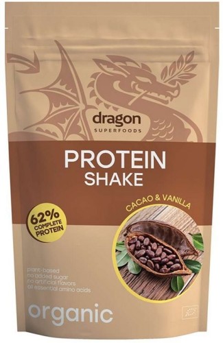 Shake proteinowy kakao i wanilia, 62% białka z amino kwasami, z erytrytolem, bezglutenowy BIO 500 g DRAGON SUPERFOODS