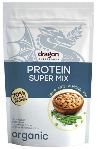 Białko super mix, 70% białka z amino kwasami, wegańskie, bezglutenowe BIO 500 g DRAGON SUPERFOODS