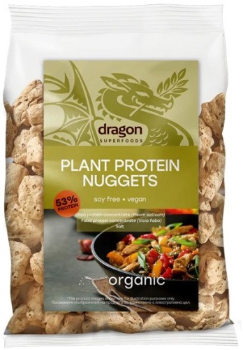 Białko roślinne nuggets bez soi, wegańskie, bezglutenowe BIO 150 g DRAGON SUPERFOODS
