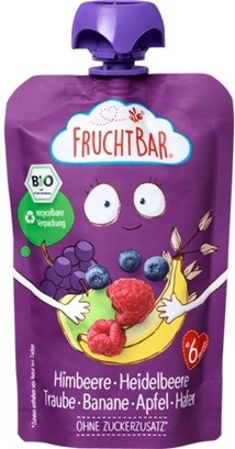 Mus malina, borówka, winogrono, banan, jabłko, owies BIO 100 g FRUCHTBAR