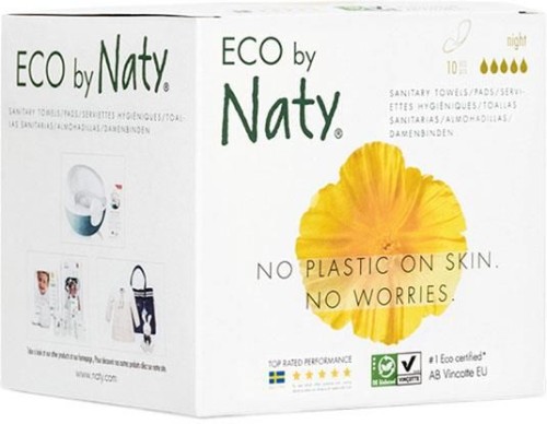 Ekologiczne podpaski na noc, super, 10 szt ECO BY NATY