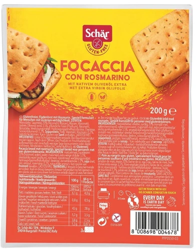 Focaccia z rozmarynem bezglutenowa 200 g Schar DATA: 09-2026