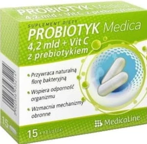 Probiotyk 4,2 mld + Vit C z prebiotykiem 15 kapsułek MedicaLine DATA: 09-2026