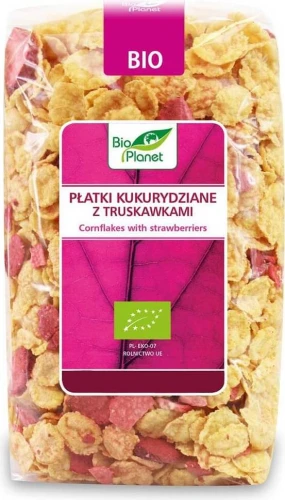PŁATKI KUKURYDZIANE Z TRUSKAWKAMI BIO 250 g - BIO PLANET DATA: 10-2026
