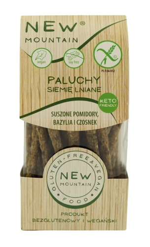 PALUCHY Z SIEMIENIEM LNIANYM, POMIDORAMI, CZOSNKIEM I BAZYLIĄ BEZGLUTENOWE 200 g - NEW MOUNTAIN DATA: 09-2026