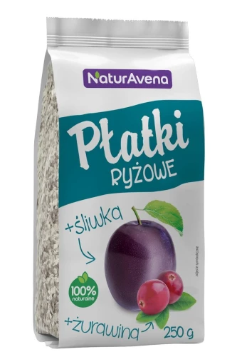 PŁATKI RYŻOWE Z ŻURAWINĄ I ŚLIWKĄ 250 g - NATURAVENA DATA: 12-2026