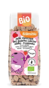 ŻELKI OWOCOWE BEZ DODATKU CUKRÓW JABŁKO - TRUSKAWKA BIO 150 g - BIOMINKI DATA: 12-2026