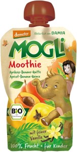 MOOTHIE - APRICOT PURE WITH BANANA, PIGWINE, VANILLA 100% FRUIT WITHOUT ADDED SUGAR BIO 100 g - MOGLI
