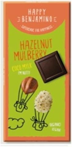 Glutenvrije vegan chocolade met hazelnoten en moerbei BIO 70 g Happy Benjamino