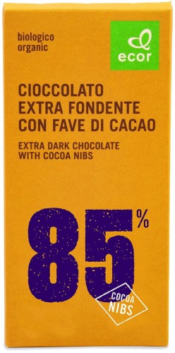 Bittere chocolade, min. 85% cacao met gemalen cacaobonen BIO 80 g Ecor
