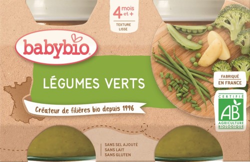 Green vegetables puree from 4 months gluten free BIO 2x130 g BABYBIO