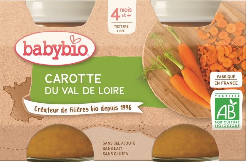 Carrot puree from 4 months gluten free BIO 2x130 g BABYBIO