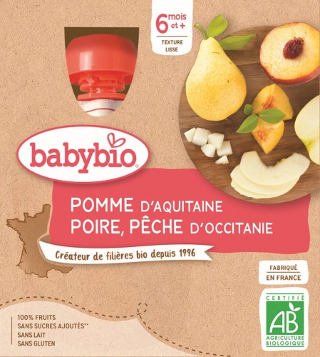 Apple-pear-peach dessert from 6 months BIO gluten-free 4x90 g BABYBIO