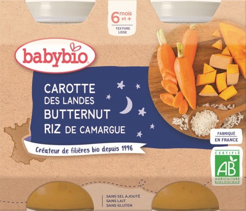 Bedtime dish: rice with carrots and butternut squash (from 6 months of age) gluten-free BIO 2x200 g BabyBio
