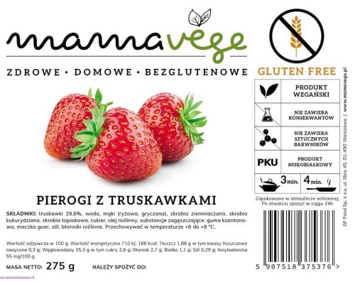 Pierogi z truskawkami BEZGLUTENOWE 275 g Mamavege
